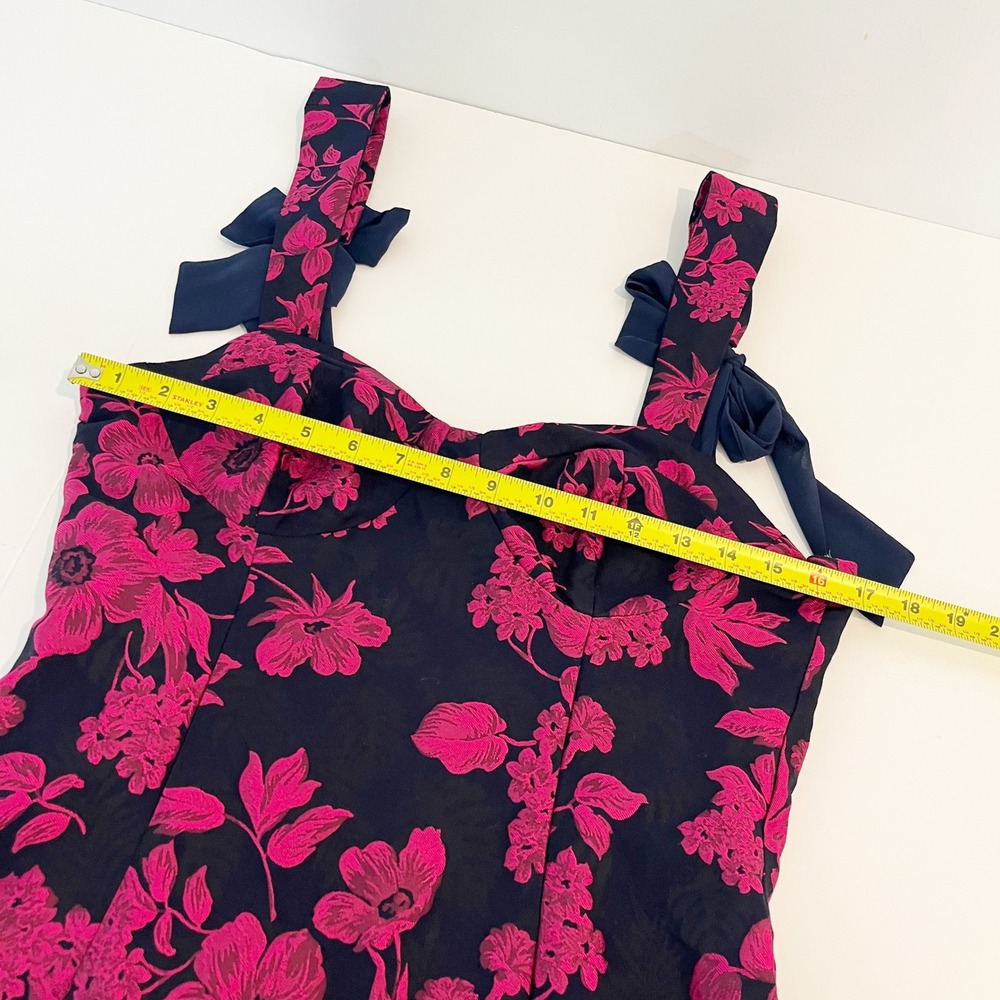 Lulus Lovely Intuition Jacquard Tie-Strap Mini Dress Navy Pink Floral - MEDIUM - Picture 7 of 9